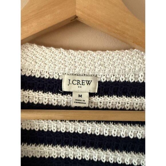 J. Crew Striped Open Knit V-Neck Cardigan Antique Navy Preppy Nautical Coquette - Picture 6 of 8